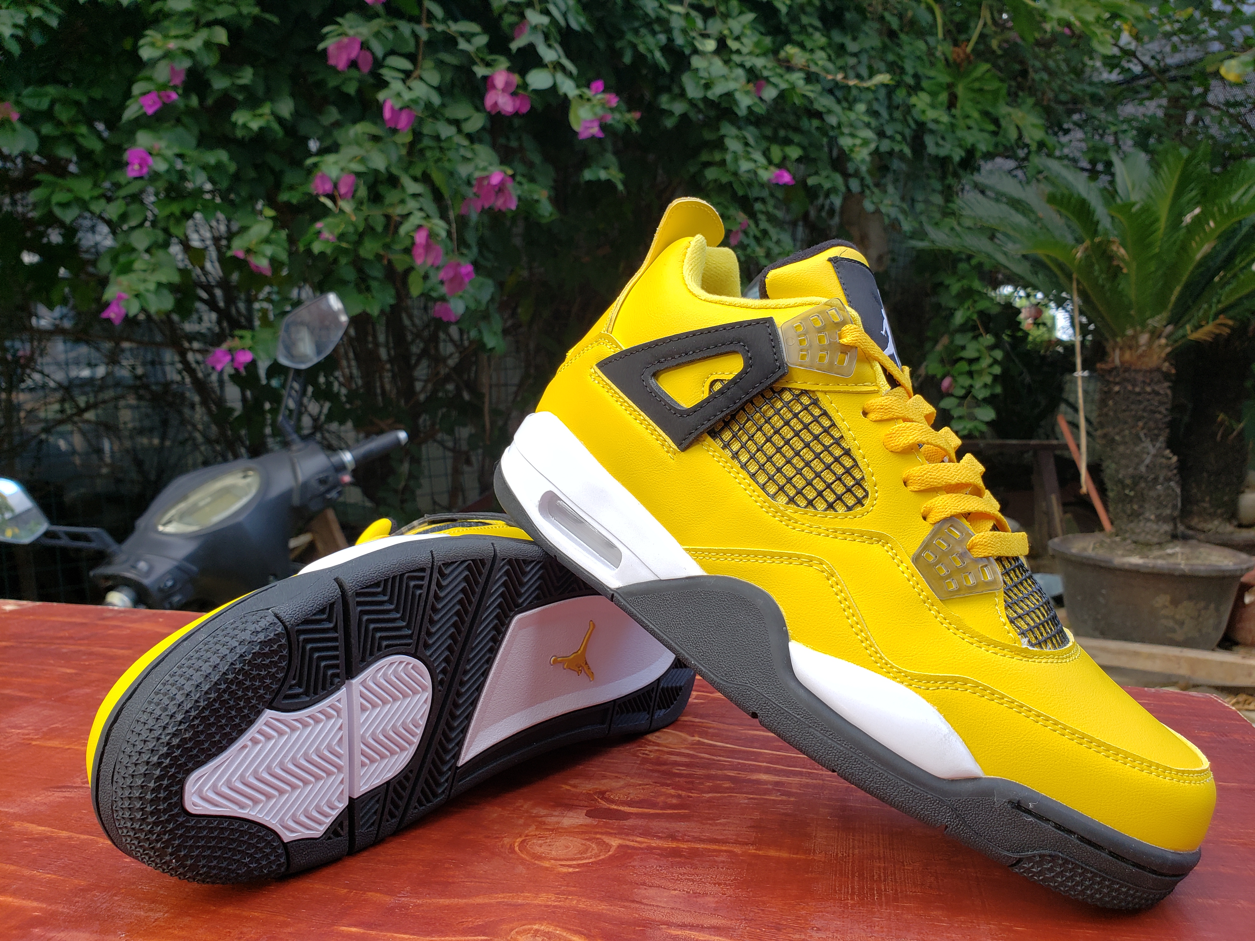 New Men Air Jordan 4 Yellow Black White Shoes - Click Image to Close